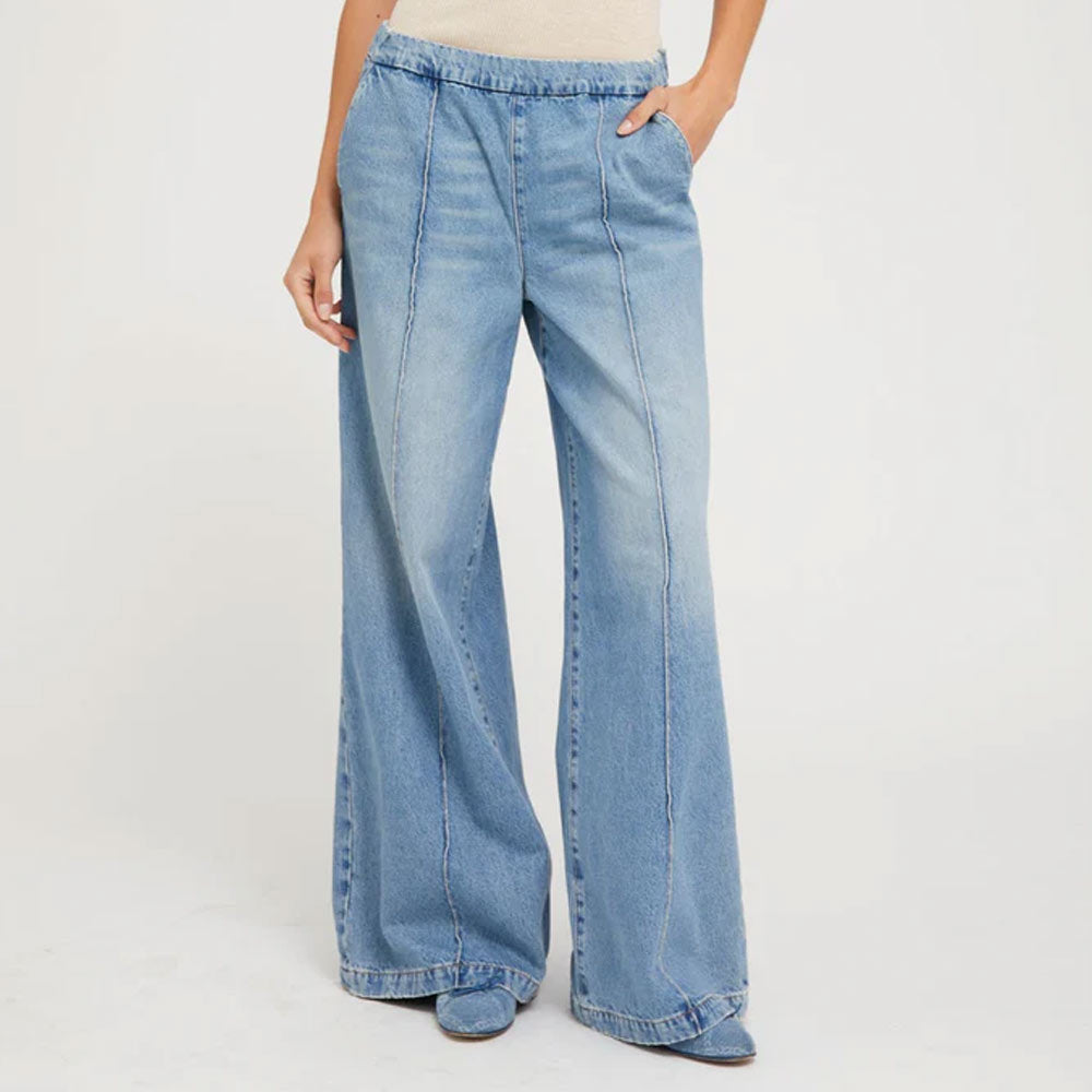 Pintuck denim pants